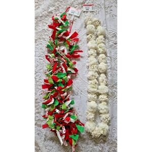 Ashland Pom Pom & Ribbon Garland 6 ft Each Lot Of 2 Christmas Decoration New